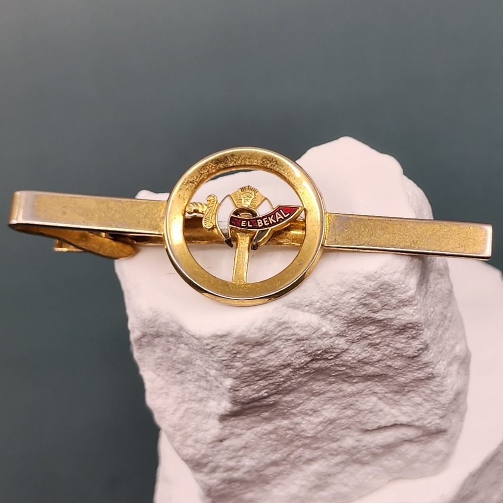 El Bekal Shriners Masonic Gold Tone Enamel Tie Clip Vintage Fraternal Emblem